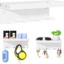 Dog Leash Holder for Wall, Key Holder Wall Mount, Metal Dog Leash Hooks, Pet Stuff Storage Shelf for Leash Hanger, Entryway Organizer Key Rack for Pet Collar, Treats, Toys, Mail (White)