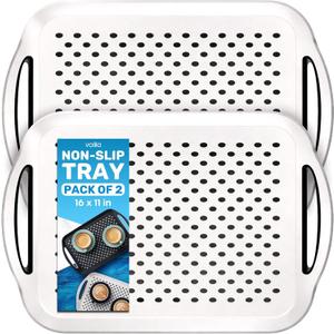 Food Trays for Eating on Couch - 2 Pack - Non Slip Dinner Trays for Eating Set of 2 Non Slip Serving Tray and Food Tray with Handles (White)