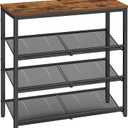 VASAGLE Shoe Rack for Entryway, 4-Tier Shoe Rack Organizer with Storage Shelves and Spacious Top, Freestanding, Adjustable, Industrial, Rustic Brown and Ink Black ULBS040B01