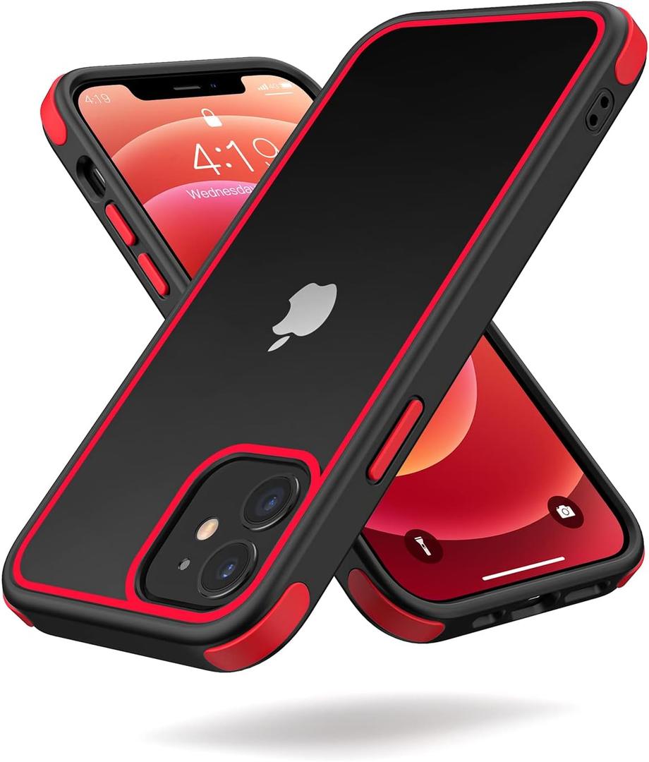 Mobnano for iPhone 12/iPhone 12 Pro Clear Case, Multicolor Protective Shockproof Bumpers, Not Yellowing Anti Scratch Transparent Hard PC Back & Soft Silicone TPU Frame Cover for Men Women - Black/Red