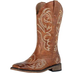 SheSole Women's Cowboy Cowgirl Boot Square Toe Western Mid Calf Boots (7, Brown)