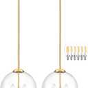 12" Gold Pendant Lights 2 Pack Glass Globe Pendant Light Fixture Bedroom Mid Century Modern Pendant Lighting Brass Pendant Light for Kitchen Island Bedroom Living Room (Bulb Incl.)