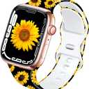 Sport Band Compatible with Apple Watch Bands 49mm 45mm 44mm 42mm 41mm 40mm 38mm Women, Silicone Floral Printed Fadeless Pattern Design Strap for iWatch Series 9,8,7,6,5,4,3,2,1,SE