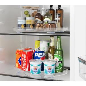 HIYOHIYO Clear Lazy Susan for Refrigerator Rectangular Fridge Turntable Organizers and Storage Pull Out & 360 Rotating for Cabinet Pantry Kitchen Table Bathroom (2-Pack 13.7"x10.2")