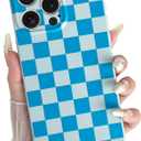 Case for iPhone 14 Pro Max, Cute Checkered Checkerboard Pattern Design Soft TPU Silicone Phone Case with Camera Protection Slim Shockproof Protective Case for Women Girls - Blue