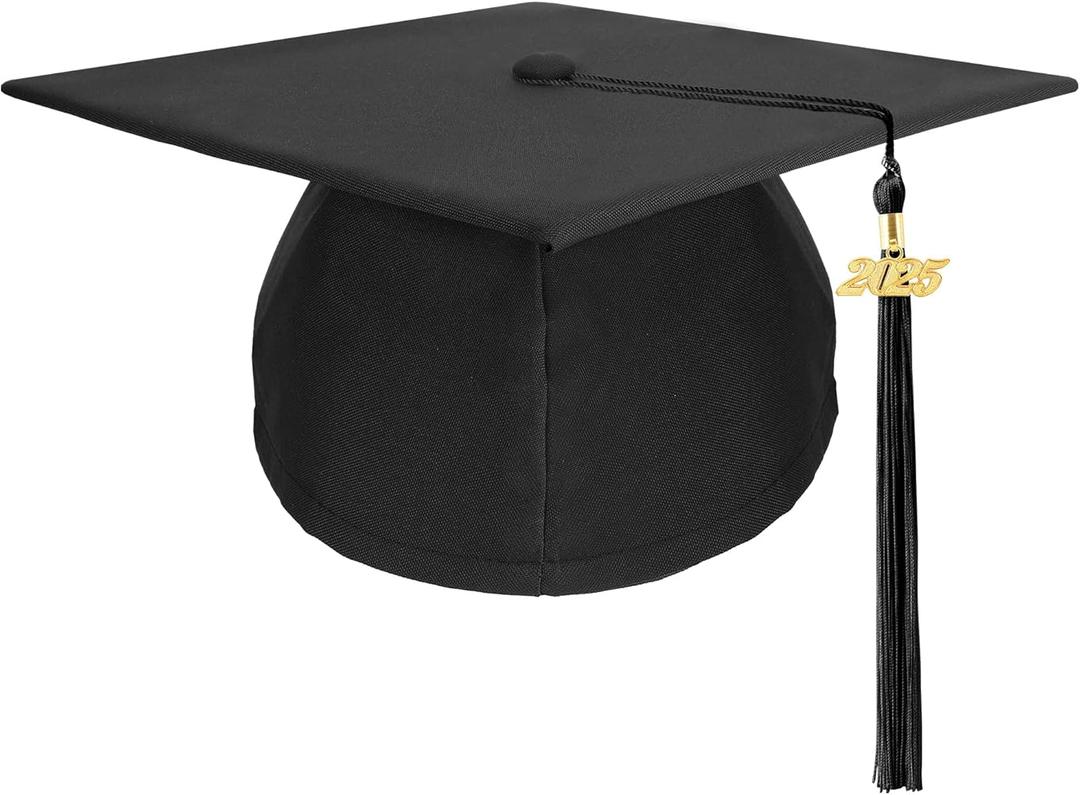 Unisex Adult Matte Graduation Cap with Tassel Year Charm (One Size, Black)