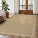 LIVEBOX Scalloped Washable Outdoor 5x7 Rug, Easy Jute Tan Rug for Living Room, Indoor Geometric Rug for Bedroom, Farmhouse Rugs Dining Room Mat Modern Carpet Area Rug for Patio Home Office Decor