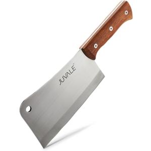 Juvale Meat Cleaver - 8-Inch Stainless Steel Blade, Wood Handle - Heavy-Duty Butcher Knife & Bone Cleaver for Beef Brisket, Meat Cutting & Chopping - Chopping Knife