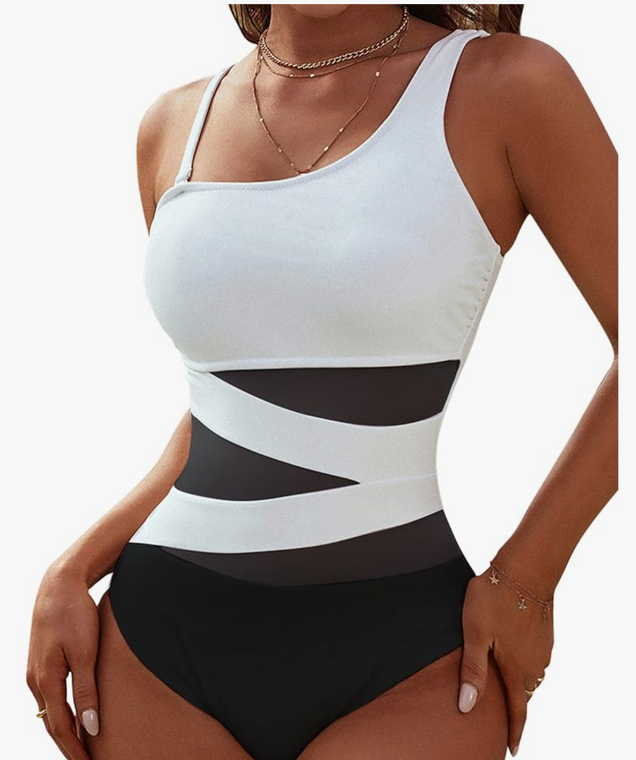 Blooming Jelly Women's Sexy One Piece Bathing Suits One Shoulder Swimsuits Slimming Mesh Swimwear Size S