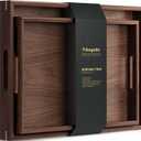 Fibogollo Set of 2 Walnut Wooden Serving Tray with Handles,Decorative Trays Platter,Breakfast Tray in Bed,Large Coffee Table Tray, Food Drinks Trays for Eating,Working,Storing