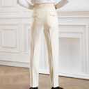 CHOKMAR Men's Classic Gurkha Naples Italian Style Dress Pants No Need to tie a Belt (US, Waist Inseam, 32, 33, Ivory)