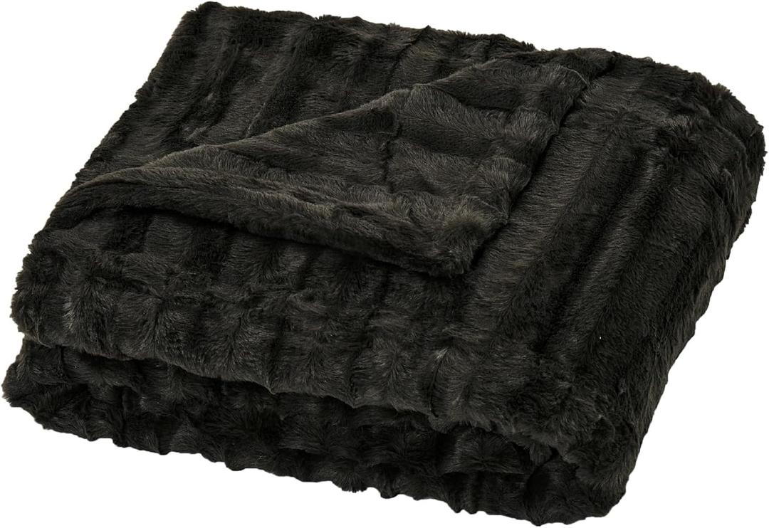 Home Soft Things Derby Double Sided Faux Fur Throw Blanket, Chocolate, 100'' x 65'', Super Soft Comfy Fluffy Plush Bed Couch Cover for All Year Round Accent Home Decoration