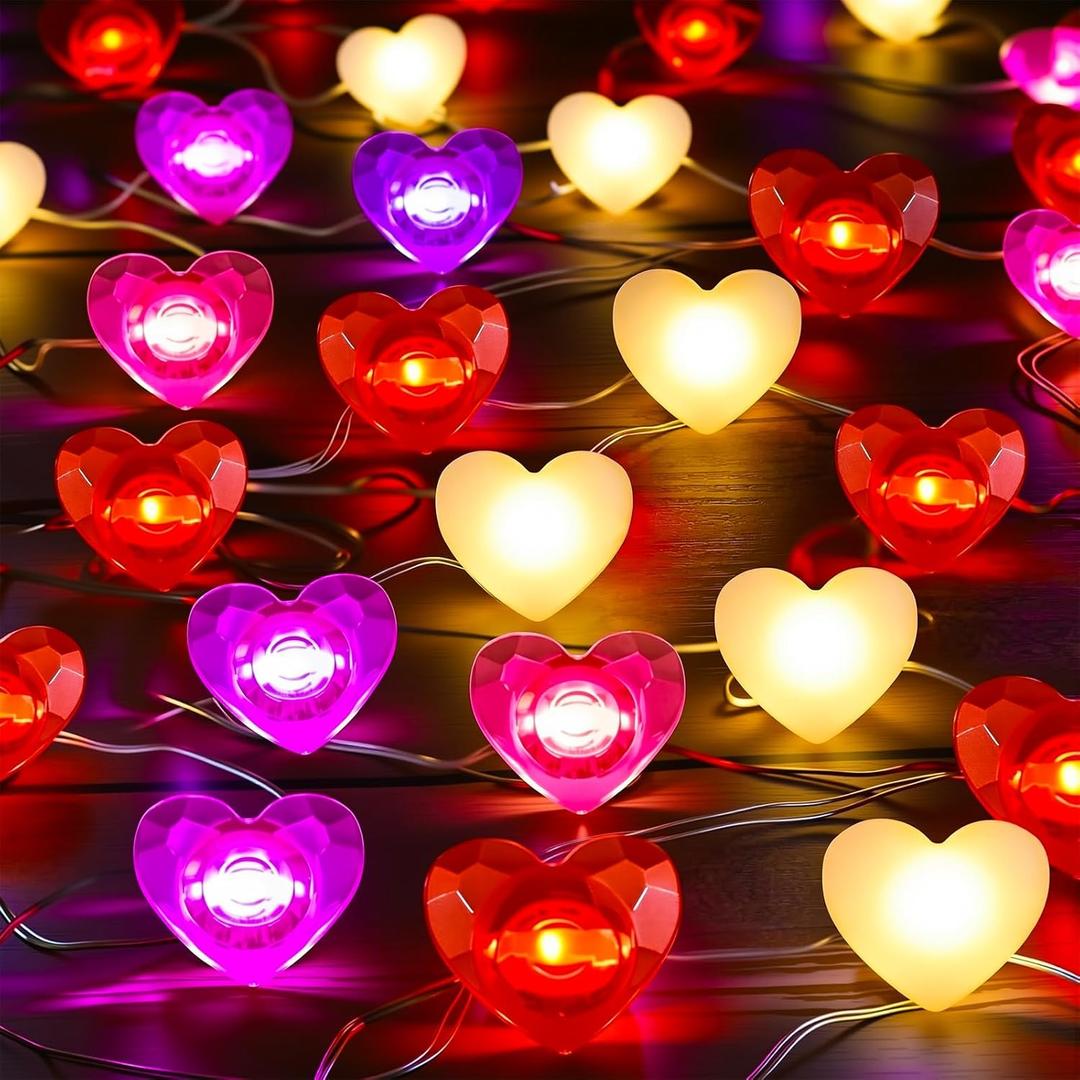 ROCEEI 4 Pack Heart String Lights, 39.2 Ft LED Fairy Lights, Battery Operated Romantic Hanging Light for Bedroom, Wall, Window, Wedding, Party Decor(Plastic,30 Bulbs,Mixed Colors)