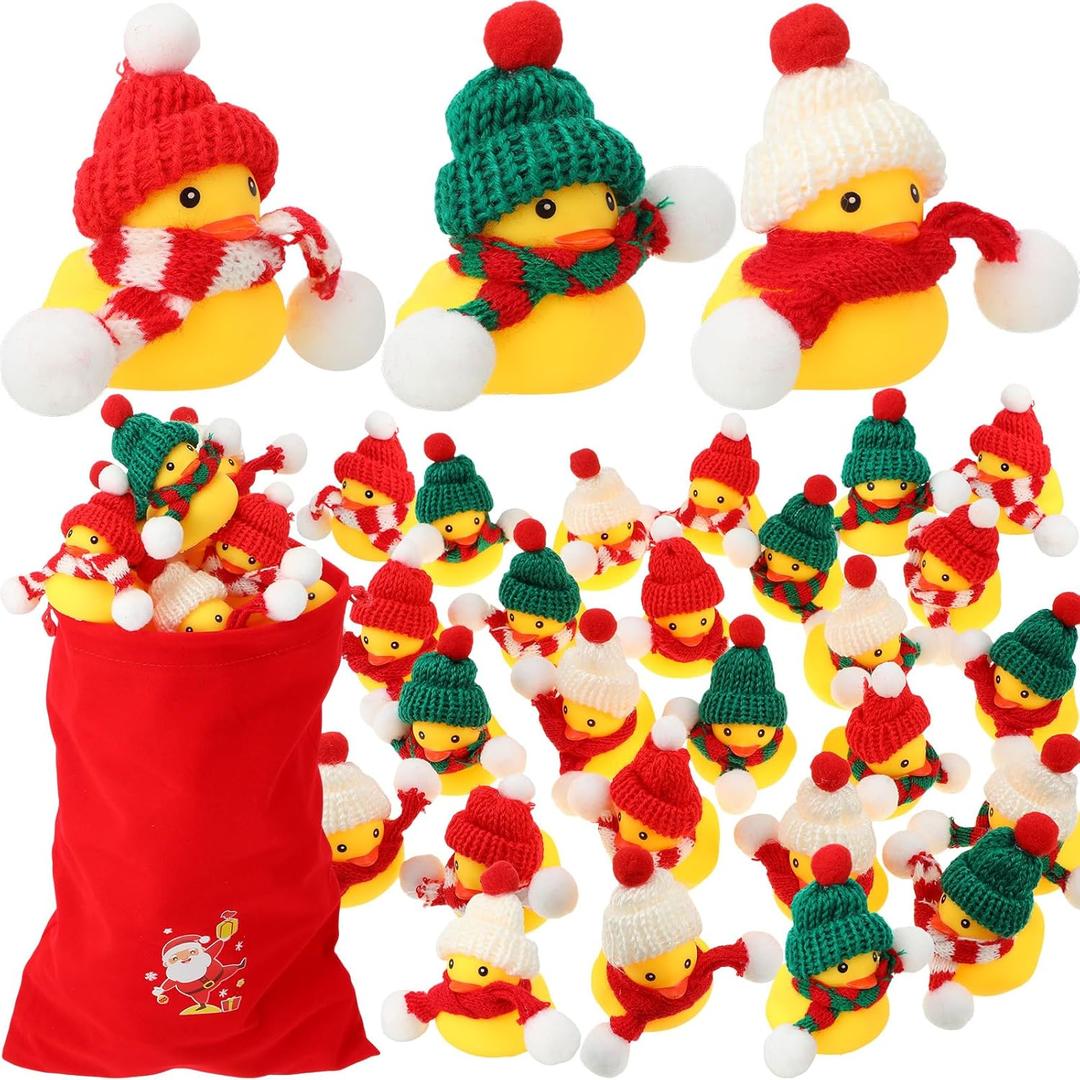 Jerify 48 Pcs Christmas Rubber Ducks 2 Inch Mini Christmas Bath Floaters Xmas Party Decorations Holiday Rubber Ducks with Drawstring Gift Bag for Party Holiday Prizes(Assorted Style)