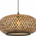 Arturesthome Bamboo Woven Pendant Light for Kitchen Island, Hand-Woven Black Shades Chandelier, Handmade Hanging Lights Crafts Lampshade, 50cmx25cm
