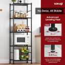 Sakugi Storage Shelves - Set of 2, 5-Tier Metal Shelf Organizer, Space-Saving Garage Shelving with Leveling Feet, Standing Shelves Organizer for Kitchen, Laundry, Pantry (18.4" x 12.6" x 57.4", Black)