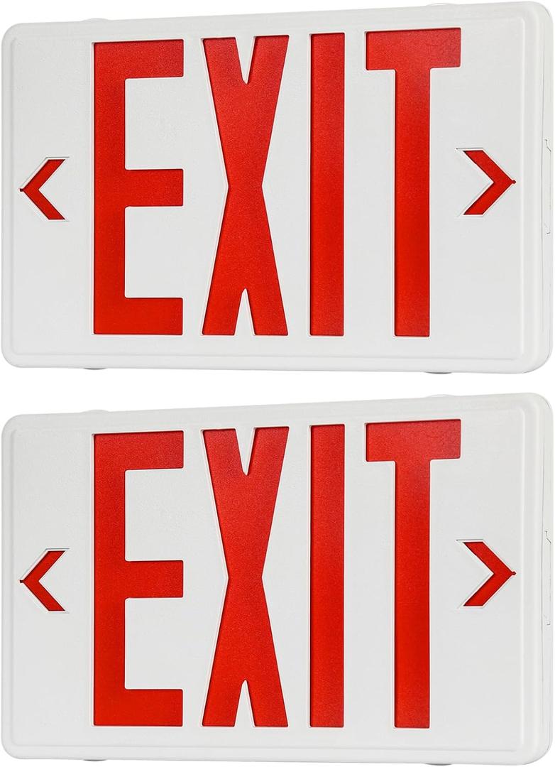 Universal Red Light LED Exit Sign OSHA Commercial (White Housing+Red Letter, 2 Pack)