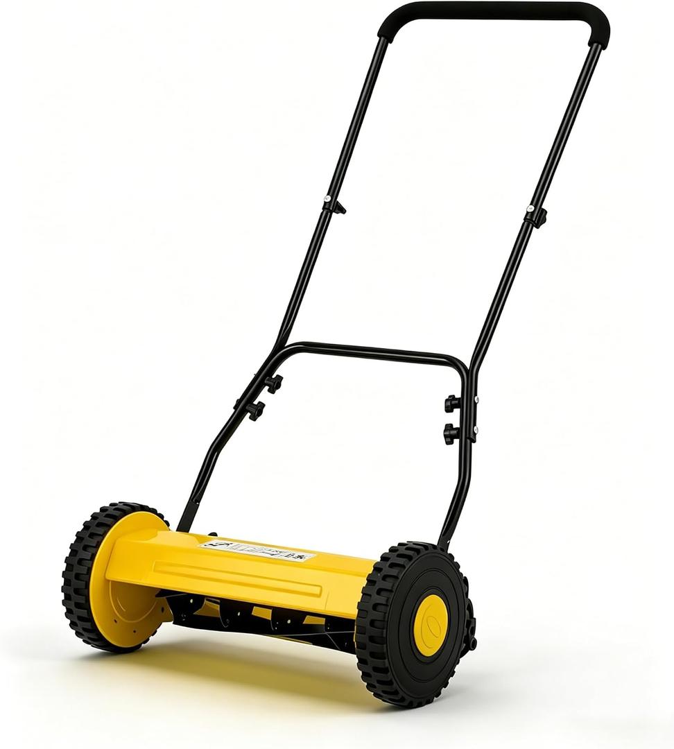14-Inch Hand Push Reel Lawn Mower, 5-Blade Manual Push Lawnmower, 0.4-4 Adjustable Cutting Height, Lightweight for Small/Medium Yards, Easy Assembly, Compact & Quiet, Yellow