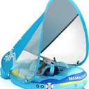 Mambobaby Float Add Tail No Flip Over Non-Inflatable Baby Swim Float Pearl Foam Solid Water Floats Smart Swim Trainer Infant Pool Float Swim Ring with Sun Canopy (Deluxe Boat Blue)