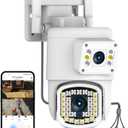 Kinnkall Dual Lens Outdoor PTZ Security Camera, 4MP WiFi Surveillance Camera with Night Vision, Motion Detection, Human Tracking & Detection, 355°View, SD/ Cloud, 24/ 7 Record, White