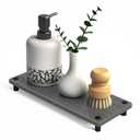 Quick Dry Sink Caddy Kitchen Sink Organizer, Water Absorbing Stone Tray for Sink, Stone Drying Tray, Diatomite Faucet Mat & Protector, Dispenser Sponge Holder, Stone Soap Tray for Bathroom Counter