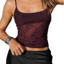 SweatyRocks Women's Rhinestone Mesh Crop Tops Spaghetti Strap Sparkly Going Out Camisoles, L
