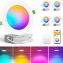 LEPOWER-TEC Smart Recessed Lighting 6 Inch 4 Pack, Wi-Fi Connect RGBWW LED Downlight with Junction Box, APP & Voice Control, 1100LM 12W, 2700K-6500K, Canless Downlights for Bedroom Kitchen Living Room