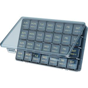 Lifewit Monthly Pill Organizer, 28 Day Pill Box, 4 Weeks One Month Vitamin Cases, Large Compartments Medicine Organizer for Fish Oils, Supplements, 28 Grids, Blue