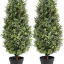 35inch Artificial Topiary Boxwood Tree, Faux Plants Outdoor 2 Packs Fake Bushes Faux Shrub, Artificial Topiary for Outdoors for Home Decor Indoor Front Porch