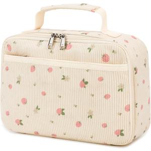 Lunch Bags for Kids Girls Insulated Lunch Boxes Corduroy Cooler Toddler Lunch Tote Bag Thermo Picnic Bag for School Children (Corduroy-Beige Strawberry)