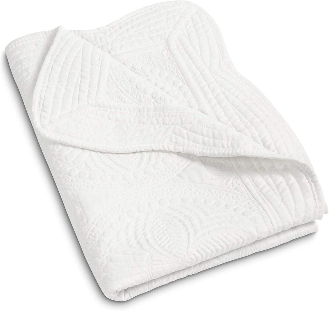 MONOBLANKS Baby Quilt Personlized Monogram Lightweight Embossed Scalloped Throw Blanket Four Seasons (White)