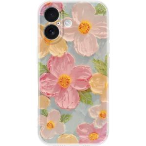 Cute Case for iPhone 16 Plus, Colorful Retro Oil Painting Printed Flowers iPhone 16 Plus Phone Case, Girly Aesthetic Floral Pattern Soft TPU Shockproof Protective Cover for Girls Women