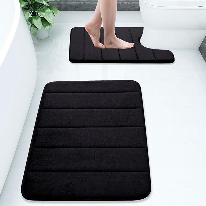 Buganda Bathroom Mat Set, 2 Piece Memory Foam Bath Mat and U-Shaped Toilet Rug, Machine Wash Dry, Soft Non Slip Absorbent Bath Rug for Bathroom, Shower and Tub (24" x 16"+24" x 20", Black) Buganda Bathroom Mat Set, 2 Piece Memory Foam Bath Mat and U-Shaped Toilet Rug, Machine Wash Dry, Soft Non Slip Absorbent Bath Rug for Bathroom, Shower and Tub (24" x 16"+24" x 20", Black)