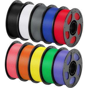 ANYCUBIC PETG Filament 1.75mm Bundle, 3D Printer Filament, Dimensional Accuracy +/- 0.02mm, 1KG Reusable Spool, 10KG Black + White + Texture Grey + Pink + Red + Blue + Green + Orange + Yellow + Purple