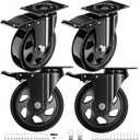4 Inch Caster Wheels Heavy Duty 2200Lbs, Casters Set of 4 with Safety Dual Locking, Swivel Industrial Plate Casters, No Noise Wheels for Cart, Furniture(Bonus of 2 Hardware Kits & Gloves)