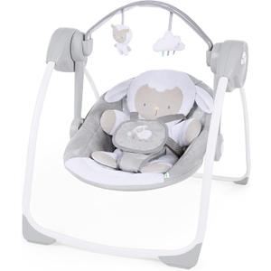Ingenuity Comfort 2 Go Compact Portable 6-Speed Cushioned Baby Swing with Music, Folds Easy, 0-9 Months 6-20 lbs (Cuddle Lamb)