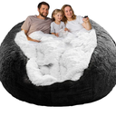 (No Filler) Bean Bag Chair Cover Without Filler,Big Round Soft Fluffy PV Velvet Washable Bean Bag Lazy Sofa Bed Cover for Adults,Living Room Bedroom Furniture Outside,6ft Black