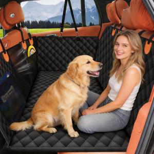 Back Seat Extender for Dogs, Holds 450 lbs, Hard Bottom Waterproof Dog Car Seat Cover with Door Protectors, 600D Heavy Duty Scratch Proof & Nonslip Dog Hammock with Mesh Window for Car, SUVs