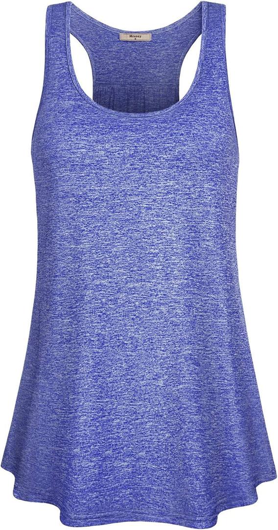 Miusey Womens Sleeveless Loose Fit Yoga Workout Racerback Tank Top (Large, Blue-4)