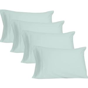 YIYEA Pillow Cases Standard Size Set of 4, Ultra Soft 1800TC Hotel Quality Double Brushed Microfiber Embroidered Pillowcases, Envelope Closure, Fade Resistant (20"x26", Aqua) (26" x 20" (Pack of 4))