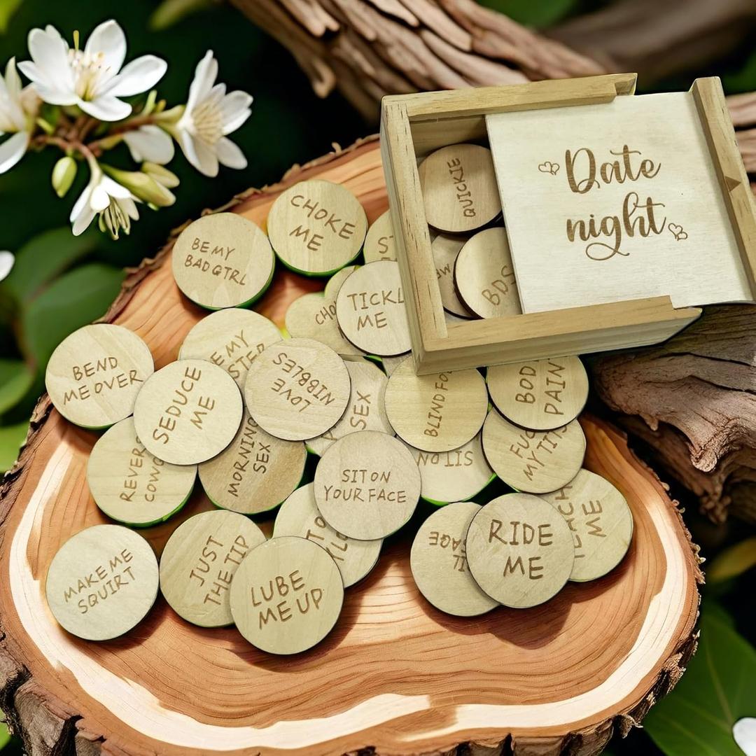 Sex Token: Wooden Sex Toys Couples Date Tokens Sex Gifts for His & Her Birthday Funny Wedding Gift Sexual Games Decision Date Night Activities (Wooden Box Included, Pack 1(Round))