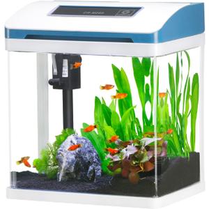 Small Fish Tank 2 Gallon Glass Aquarium Starter Kits Self Cleaning w/Colorful LED Light for Betta Shrimp Guppy Jellyfish Goldfish Beta,Room Decor Desktop, Gifts (Clear)