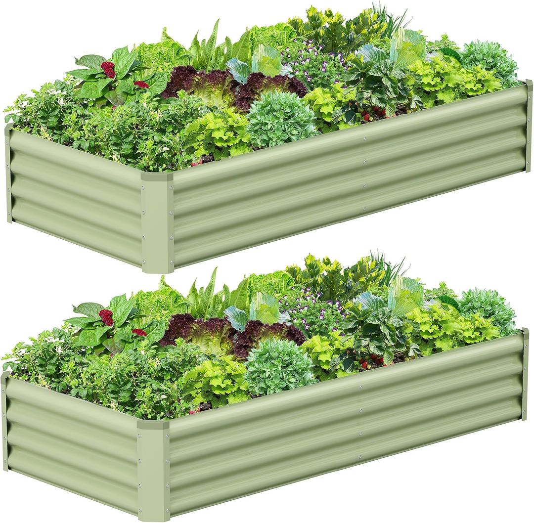 2PCS 6x3x1FT Galvanized Raised Garden Bed, Galvanized Planter Raised Garden Boxes Outdoor, Large Metal Raised Garden Beds for Vegetables-Green