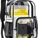 Clear Backpack Transparent Heavy Duty Bookbag See Through Bag with Reinforced Bottom for College, Travel, Workplace Security - Black