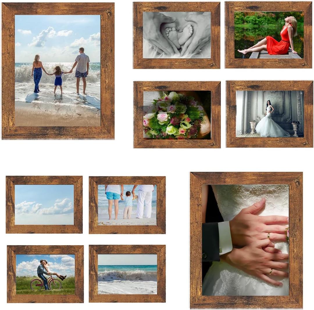 Rustic Picture Frames,10 Pack Collage Picture Frames,Gallery Wall Frame Set with Two 8x10, Four 5x7, Four 4x6, Farmhouse Wood Photo Frames for Living Room Wall Gallery Decor or Desk, Rustic Brown