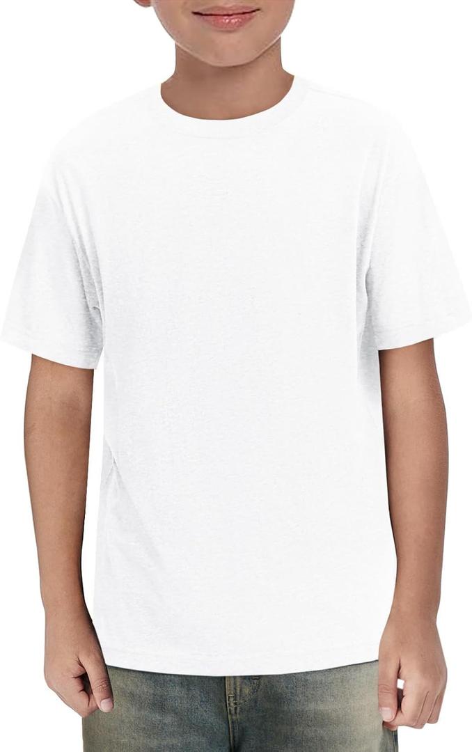 ZDC Boys Short Sleeve T Shirts Kids Summer Crewneck Tops Loose Fit Basic Tees 11-12 Years (White)