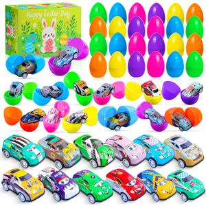 24 Pack Prefilled Easter Eggs with Pull Back Cars No Assembly Required, Easter Egg Fillers & Basket Stuffers for Kids, Classroom Prizes, Party Favors, Easter Toys for Boys