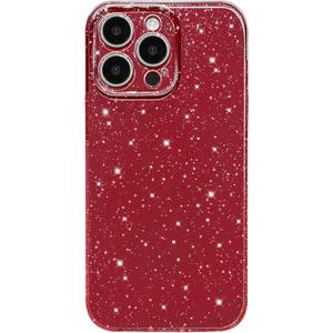 Hython Case for iPhone 14 Pro Max Case Glitter Cute Sparkly Shiny Bling Sparkle Phone Cases 6.7", Thin Slim Fit Soft TPU Bumper Shockproof Rubber Protective Cover for Women Girls Girly, Red
