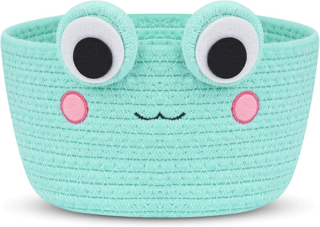 Small Storage Basket, Cute Baby Toy Storage Basket, Frog Cotton Rope Woven Baskets for Nursery, Blanket Basket Organize Laundry Baby Towels for GiftCat Dog Bin Toys