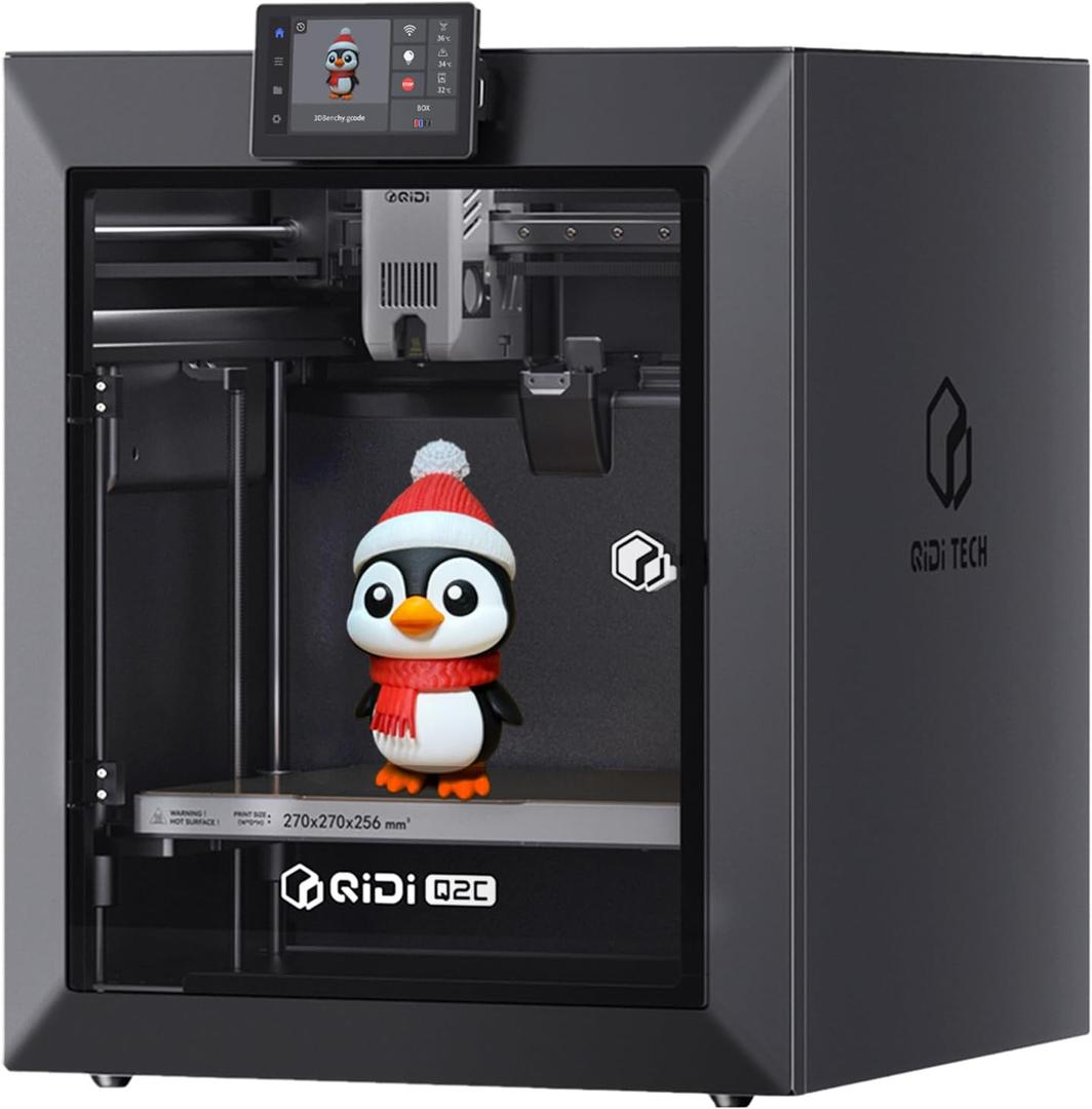 QIDI Q2C 3D Printer, Enclosed FDM with New Generation Leveling Sensor for Full Auto Leveling, 600mm/s High Speed, 270x270x256mm Build Volume, 370 Bimetal Hotend Unlock PPS-CF, from Beginner to Expert